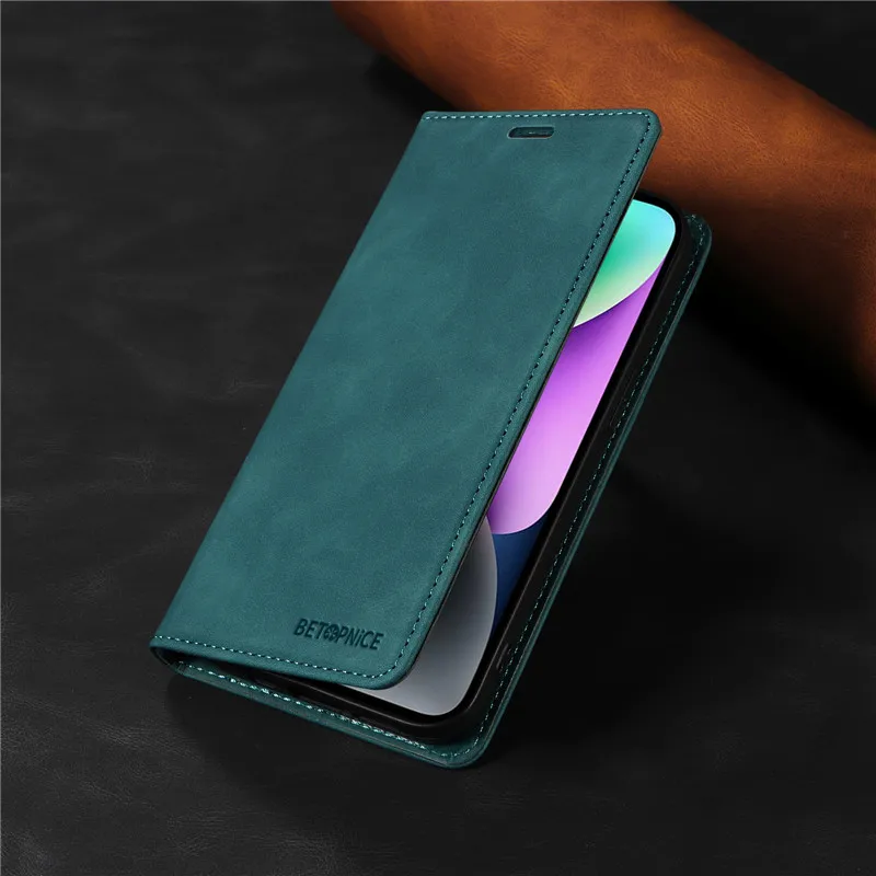 Leather Flip Cover Wallet with Card Holder and Magnetic Closure - Anti-theft Protection