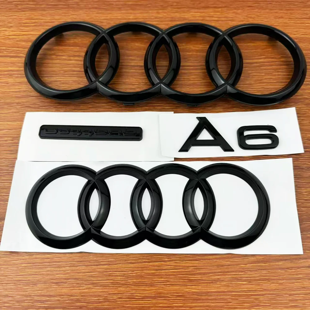 For AUDI A6 2012-2017 ABS 4Ring Logo Car Hood Front Grill Rear Trunk Emblem Gloss Black Sticker Sline Quattro Accessories