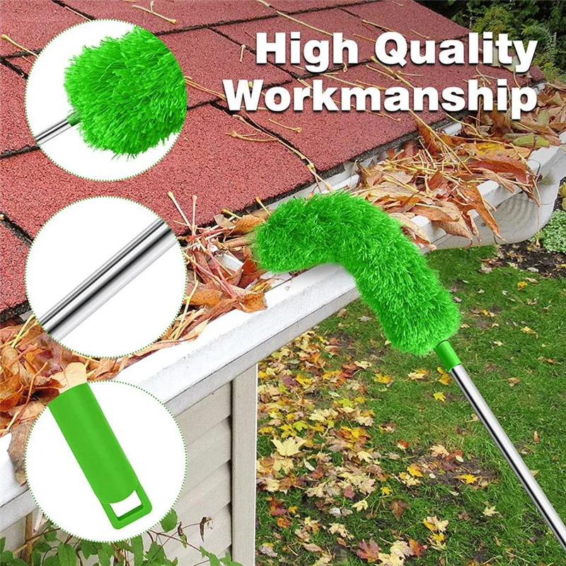 Gutter Cleaning Brush Roofing Tool Telescopic Extendable Pole 8.2Ft Guard Cleaner Tool Remove Leave