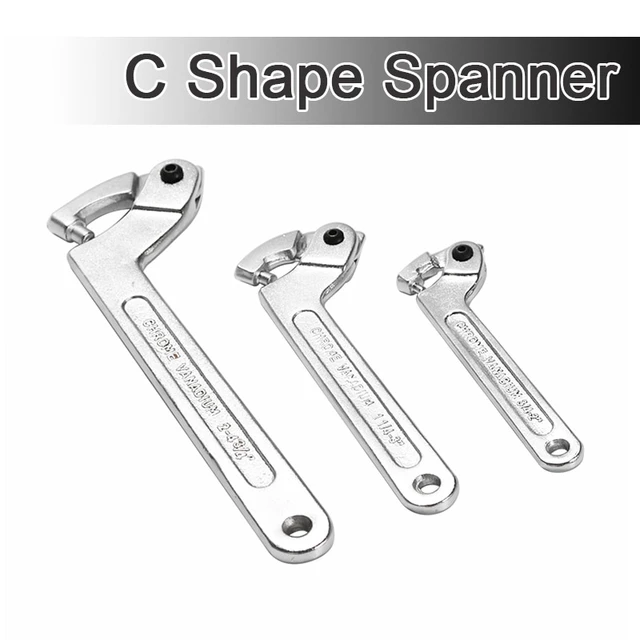 Adjustable Hook Wrench Nuts Bolts Universal C Shape Spanner Tool Screw Nuts  Driver Flat Round Ends