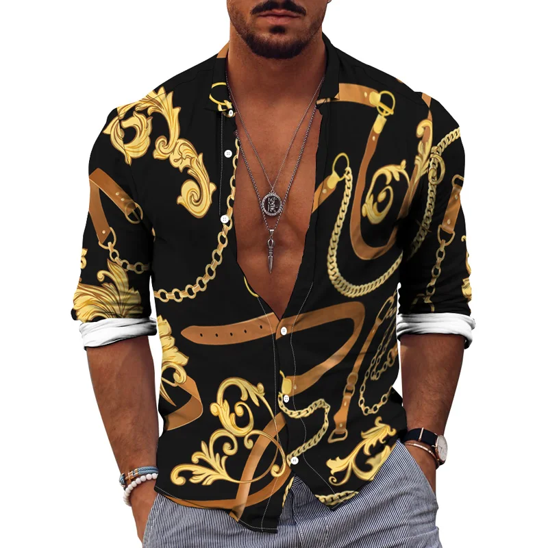 Spring Autumn 3D Print Shirt Retro Pattern Top Fashion Party Wear Cardigan Single Breasted Casual Daily Men's Lapel Long Sleeve