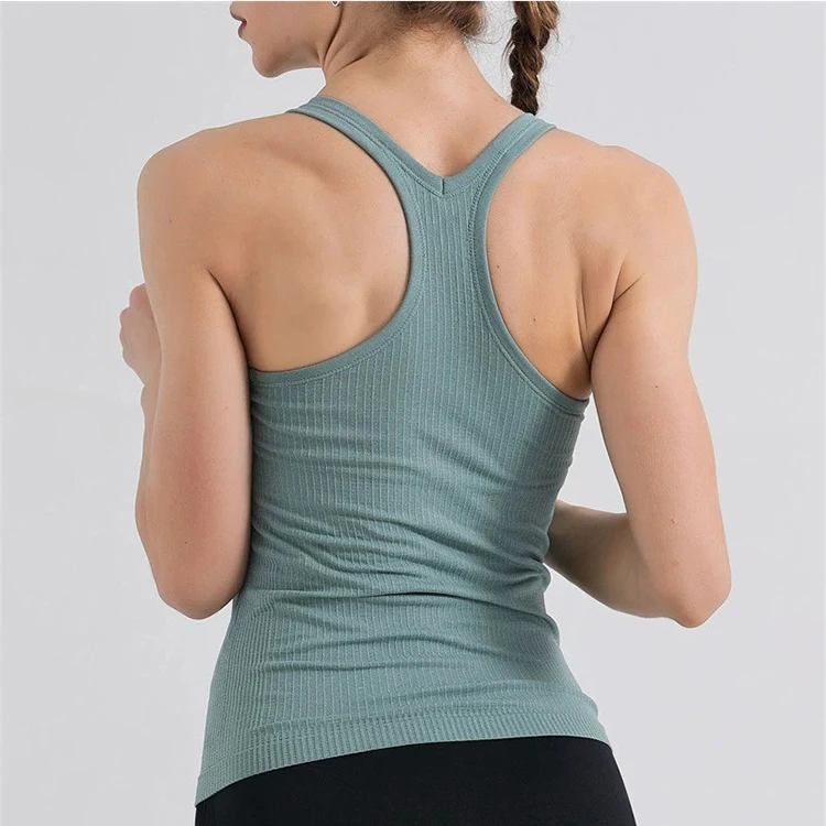 Damen-Yoga-Top mit Brustpolster, einfarbig, für Sport, Laufen, atmungsaktiv, Fitness, Frühling – Detail 4