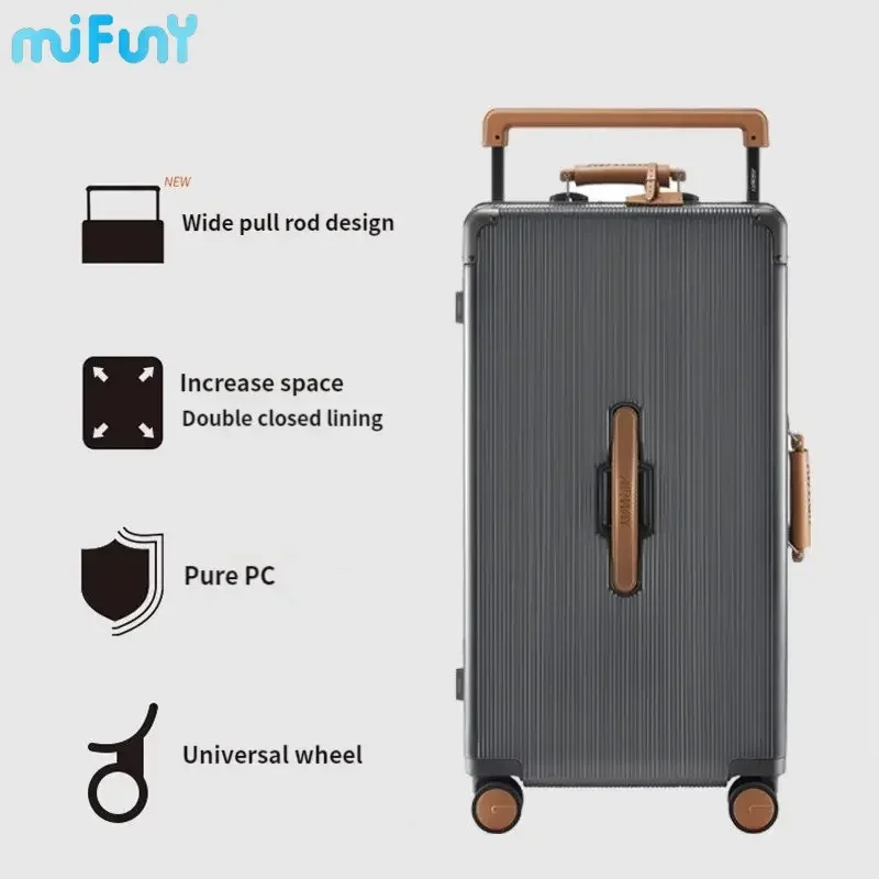 Mifuny Wide Tie Rod Aluminum Frame Travel Suitcases Female PC Trolley Male Large Capacity Business Rolling Luggage Boarding Box