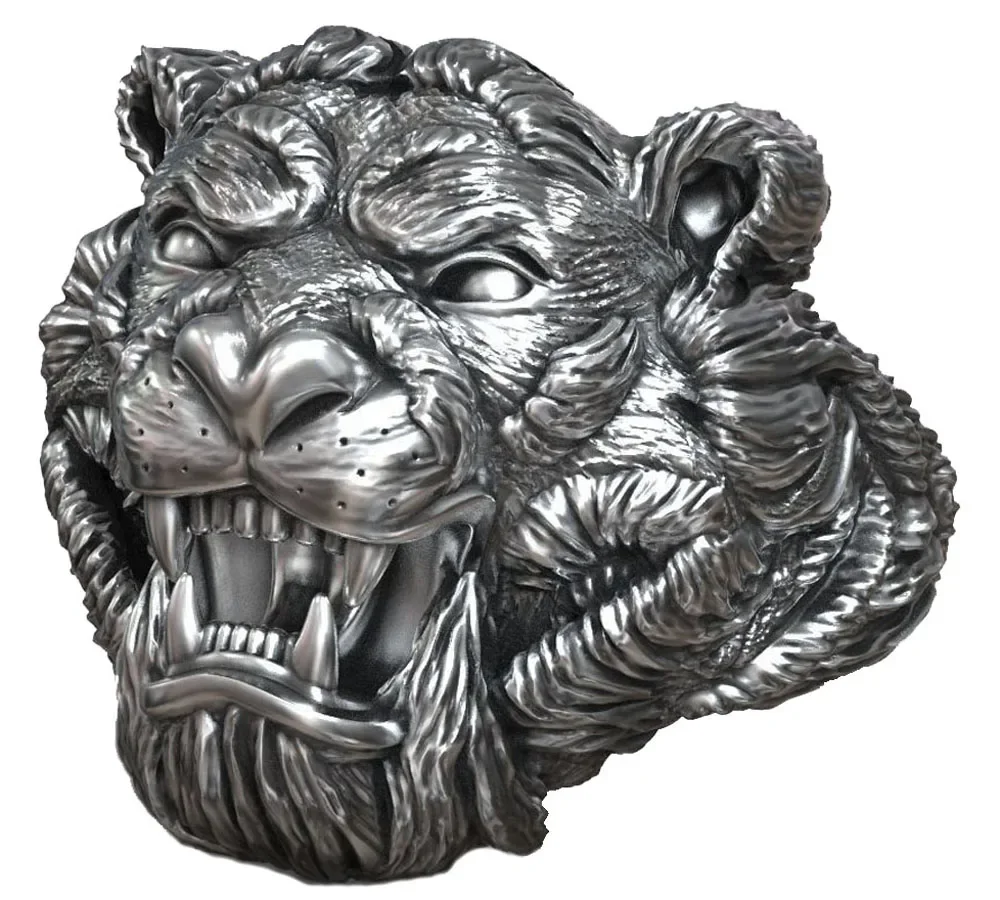 22g 3D Tiger Head Nature Animal Rings  Customized 925 Solid Sterling Silver Rings Many Sizes 7-13