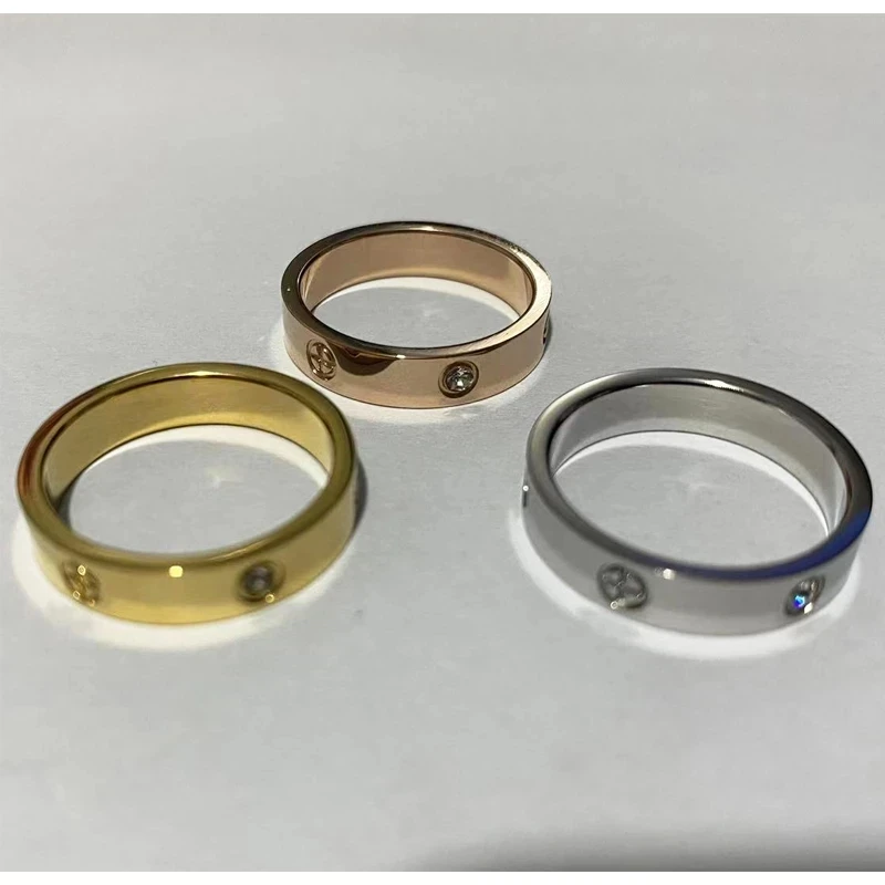 Stainless Steel Rose Gold Color Love Ring for Women Men Couple CZ Crystal Luxury Brand Jewelry Wedding Gift