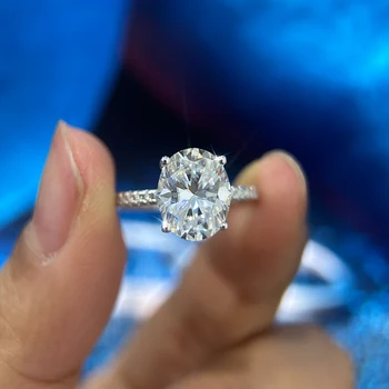4 Carat Oval Cut Moissanite Engagement Ring For Women 925 Sterling Silver Wedding Bands Bridal Promise Anniversary Jewelry Gift 2
