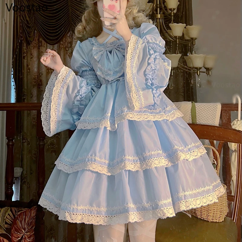 Japanese Sweet Lolita Op Dress Women Elegant Gothic Long Sleeve Princess Party Dresses Victorian Girly Harajuku Kawaii Vestidos lolita dress lolita suspender dress lolita cosplay costumes