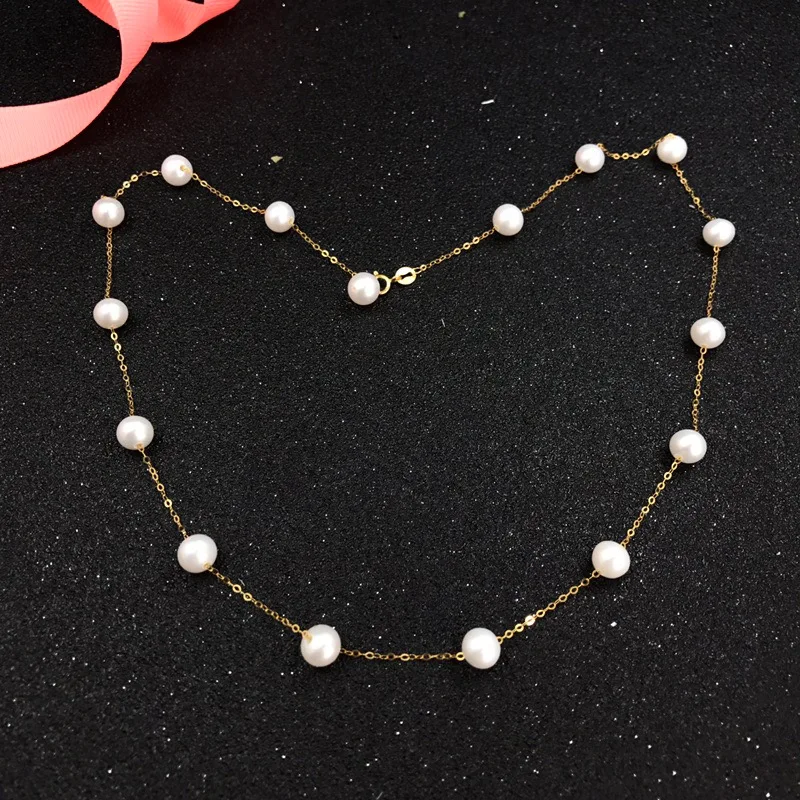 

MADALENA SARARA 5-6mm White Freshwater Pearl Women Necklace 18K O Shape Chain Handmade