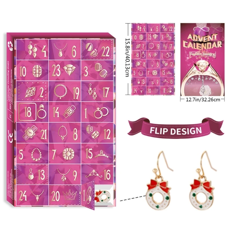 Calendario dell'avvento di gioielli per le donne natale con collana anelli orecchino 24 giorni Y5GB - immagine 5