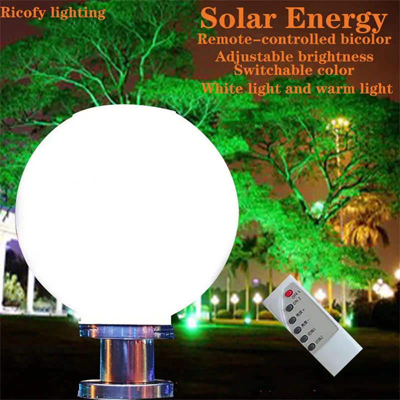 LED Round Ball Stainless Steel Solar Post Lamp Outdoor IP65 Waterproof Column Head Light For Garden Villa Pillar Garden Hotel garden water column stainless steel round 65 cm