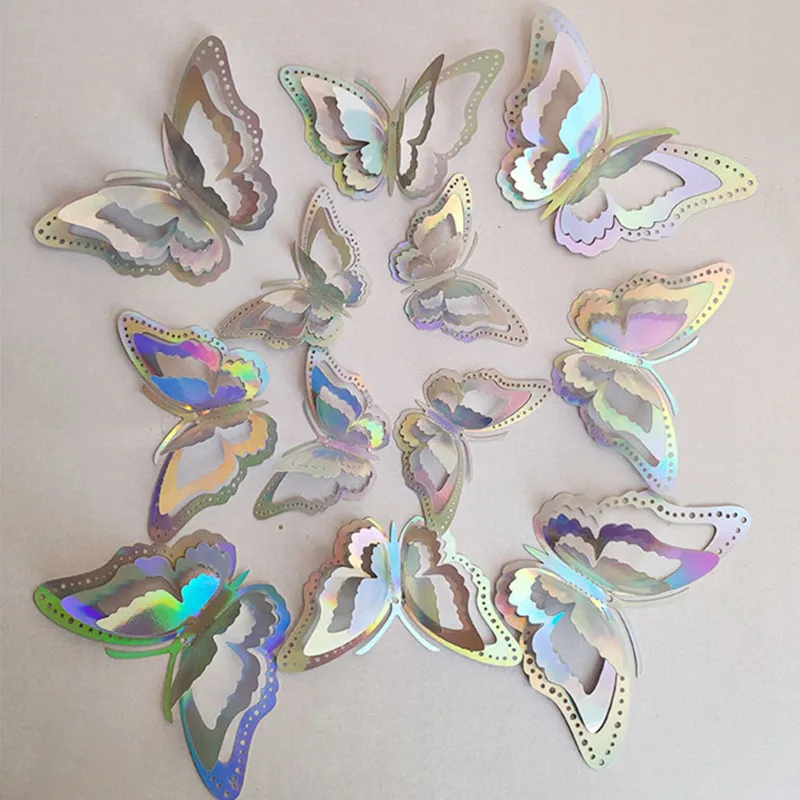 3D Effect Gradient Butterflies Wall Sticker 12pcs Living Room Wedding Decal Butterfly For Birthday Home Decor DIY Party Sticker