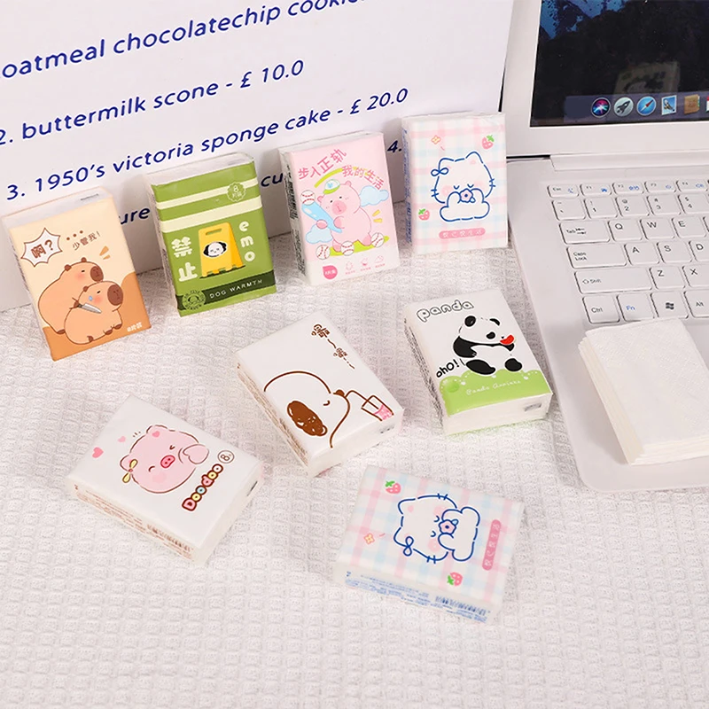 9 Packs Cute Capybara Panda Handkerchief Paper Soft Three Layer Toilet Tissue Cartoon Handkerchief Paper Portable Toilet