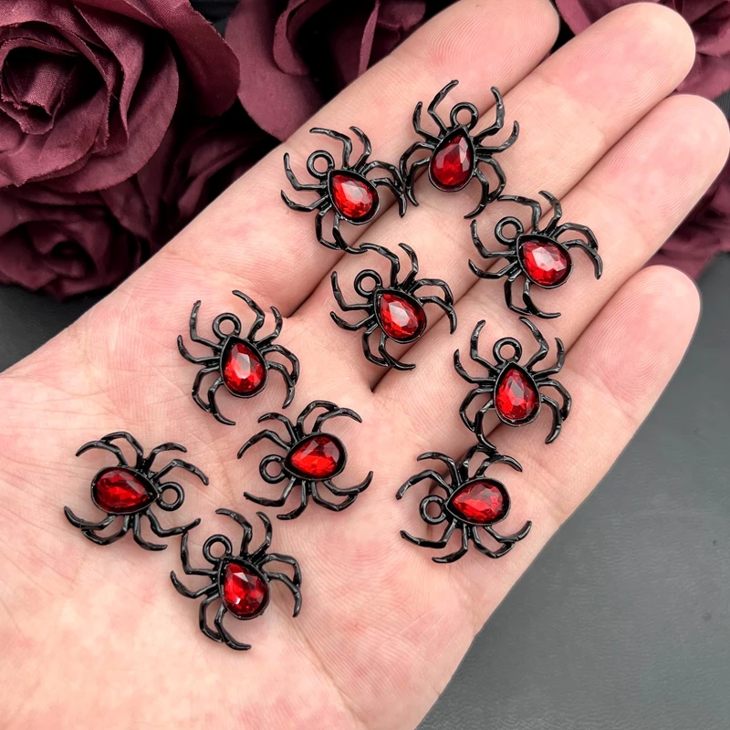 10pcs Blood Red Spider Pendant  Gothic Tarantula Pendant, Wiccan, Witchy, Creepy Cute, Halloween,Handcrafted Jewelry Accessories