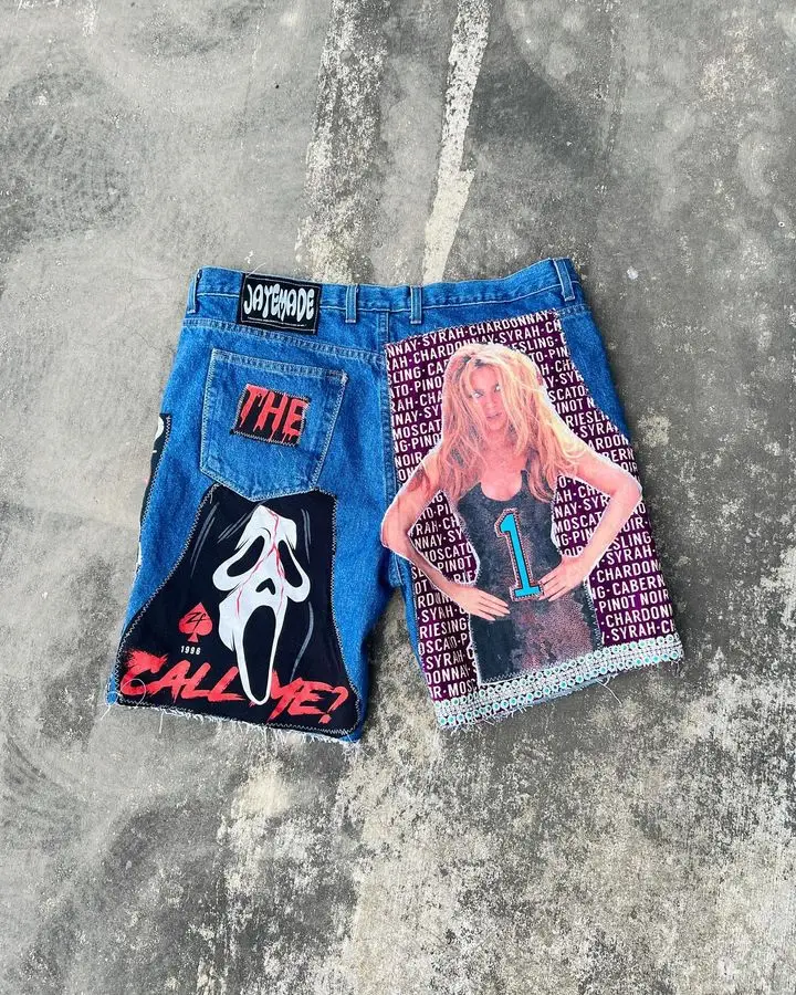 American Shorts Y2K Jeans Mens Womens Harajuku Hip Hop Graphics Patchwork Retro Blue Baggy Denim Gym Shorts Casual