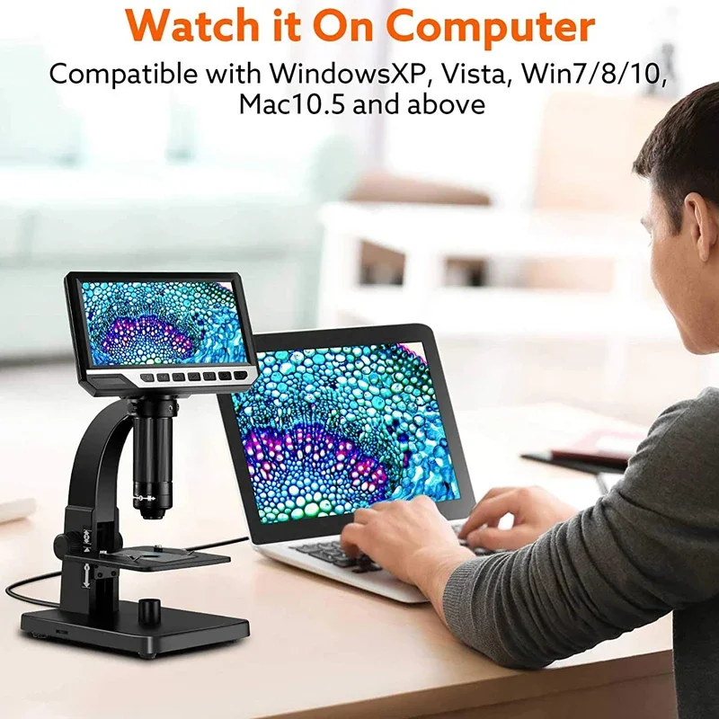 7인치 LCD 디지털 현미경 듀얼 렌즈 2000X 현미경 12MP HD 카메라 USB 전자 산업용 돋보기(코인 PCB 회로용)
