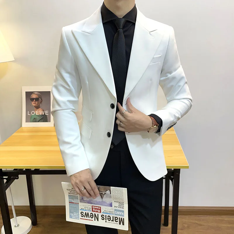 

Men Jacket High Quality Gentleman Men Slim Casual White Suit Large Size Brands Men's business Casual Flow of Pure Color Blazers