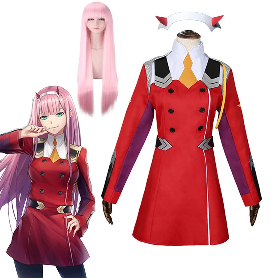 

Anime DARLING Zero Two Cosplay Costumes in The FRANXX Zero Two 02 Dress Uniform Suits Headwear Wig Women Halloween Costume Dress