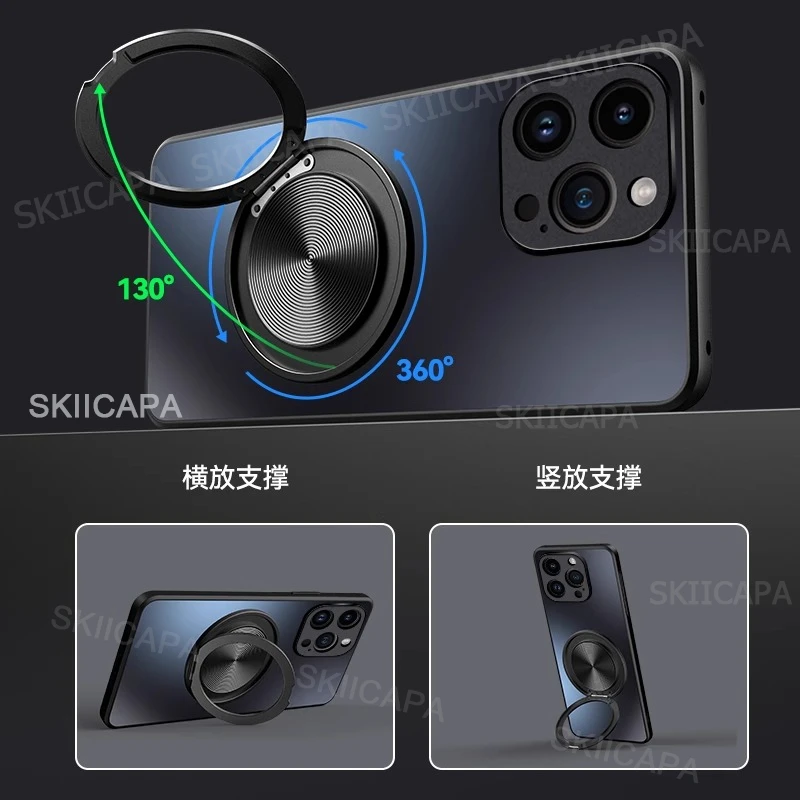 Frosted Magnetic Ring Stand Holder Case with Air Matte Bumper and Camera Protection