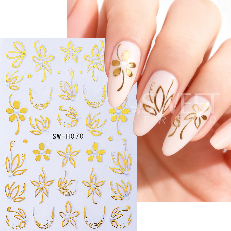 2pcs Elegant Flower Nail Art Stickers Bronzing Border Frame Rose Petal Leaf Self Adhesive Nail Decals Valentine's Manicure Decor