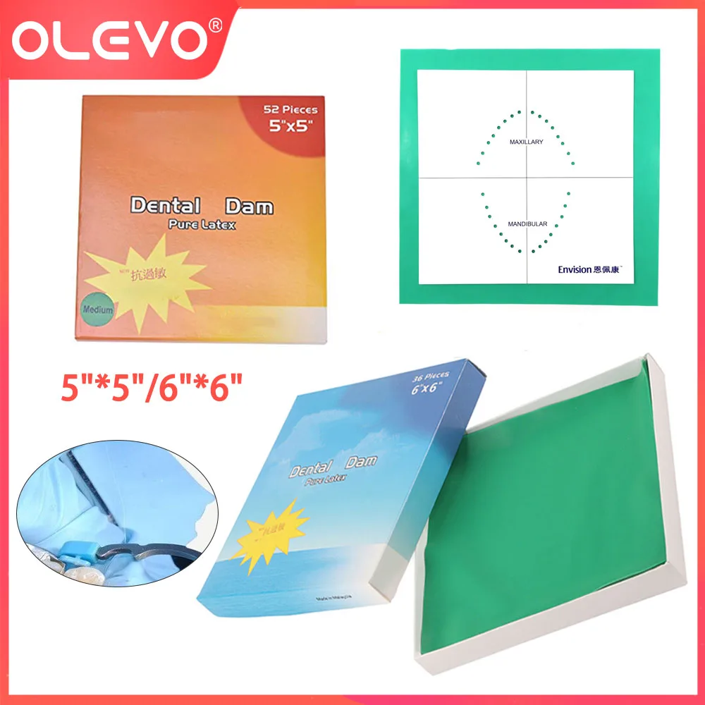 

OLEVO 36/52 Pcs Dental Rubber Dam Sheet Natural Pure Latex Barrier Dams Template Teeth Whitening 5*5" 6*6" Odontologia Material