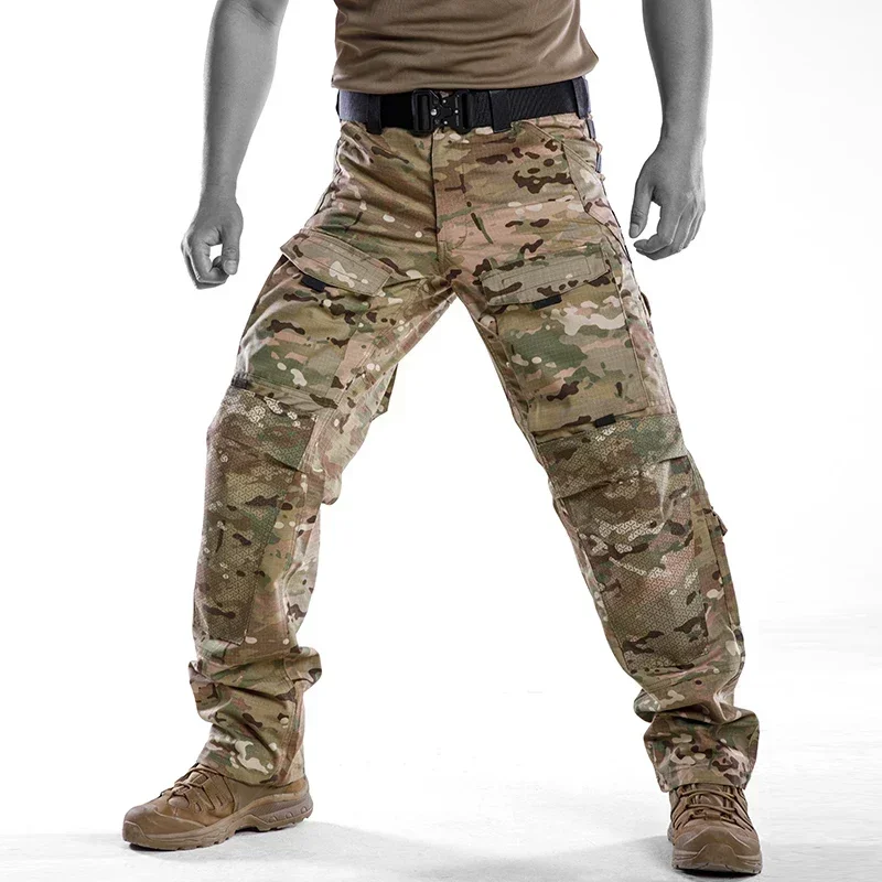 Men Tactical Pants Quick Drying Multi-Pocket Cargo Pants Military Tactical Men Trouser Wear-Resistant Work Waterproof Pant Loose