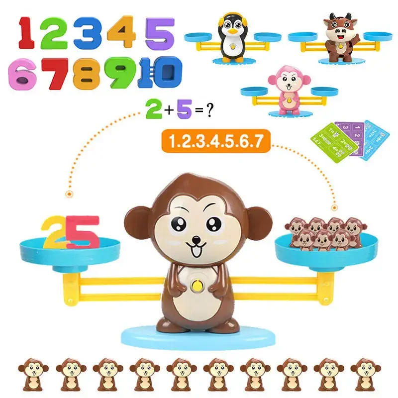 Educational Play set Monkey Balance Interactive Discover Learn Engineering STEM Weighing Scale Balance Game Math Toy for Kids 6