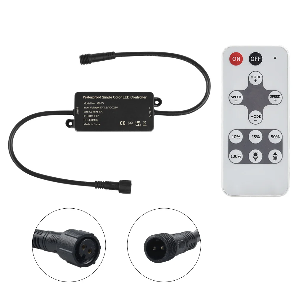 

New Mini IP67 Waterproof Single Color RGB LED Controller With 433MHz RF Remote For Outdoor Lighting