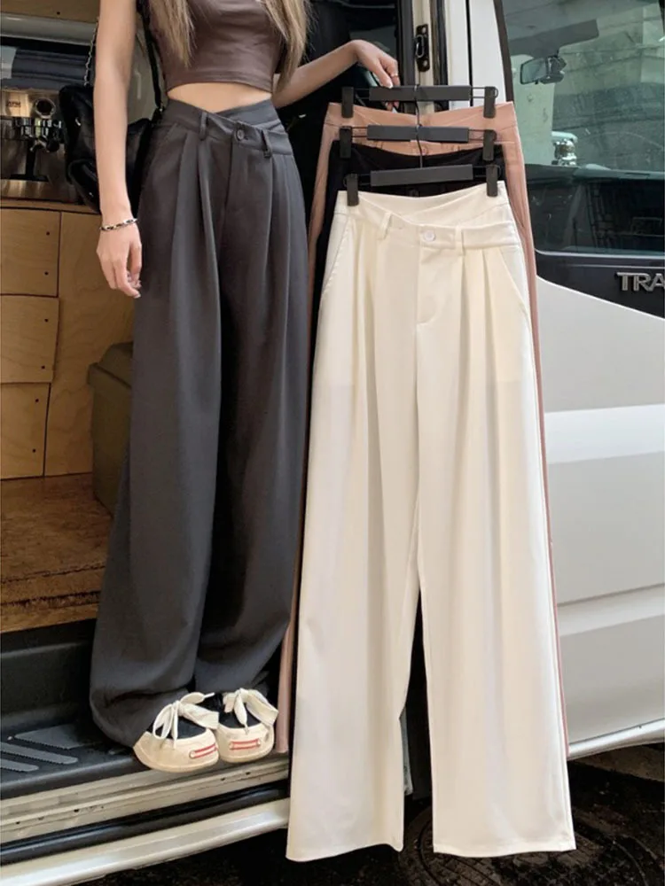 

Брюки женские с широкими штанинами, свободные однотонные длинные брюки с завышенной талией и складками, модная уличная одежда