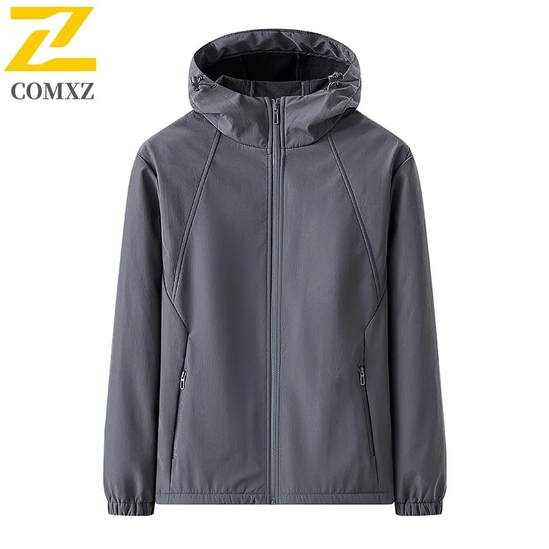 COMXZ Soft Shell Outerwear Windproof Waterproof Loose Gym Jogger Trench Coat Running Plus Size Fleece Lined Warm Men's Jacket