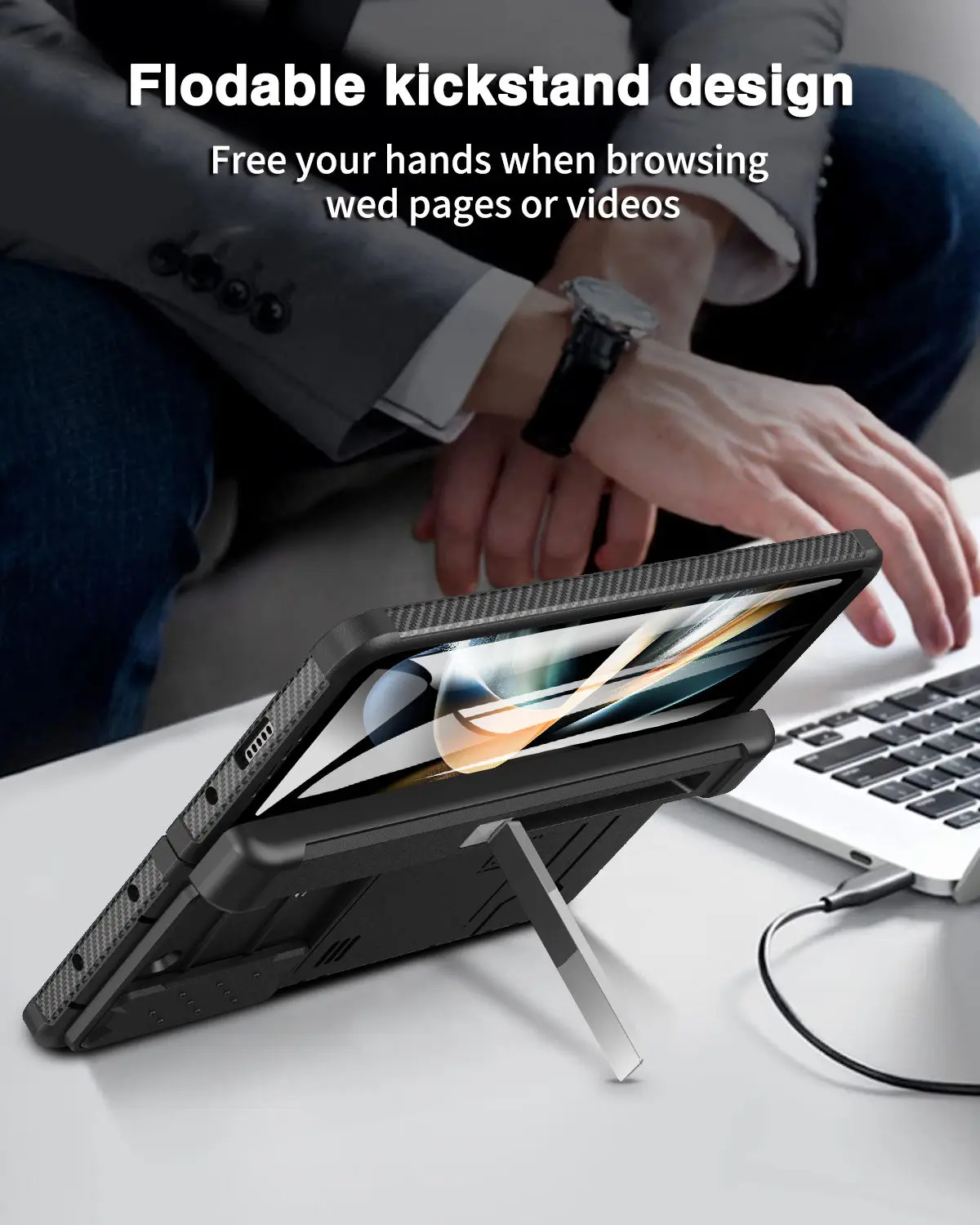 for Samsung Galaxy Z Fold 5 Case,Heavy Duty Protective Camera Lens Cover S Pen Holder & Hinge Protection Rugged Stand Cover