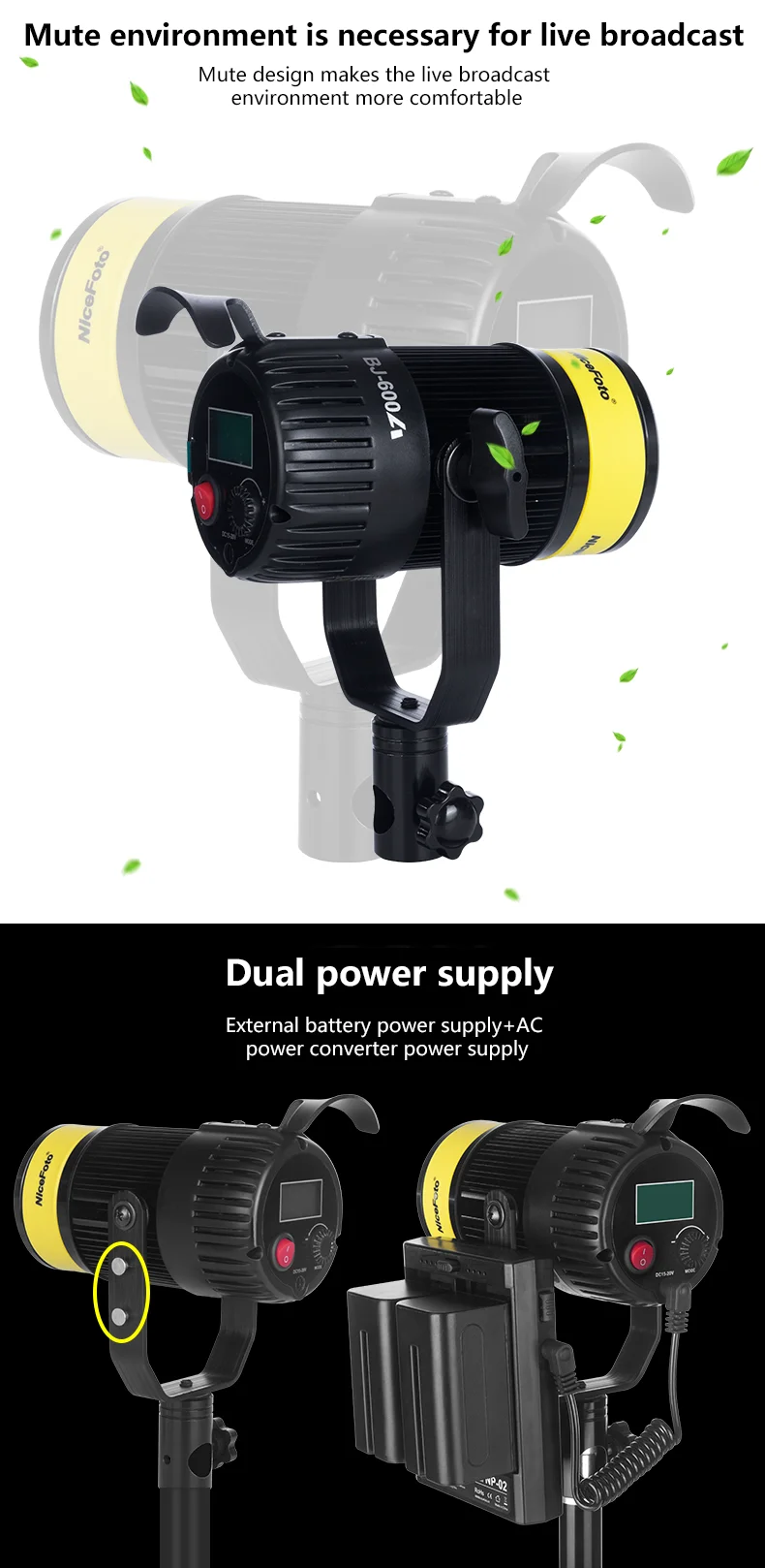 NiceFoto BJ-600A LED Video Light 2700K-6500K Bi-Color Telescopic 