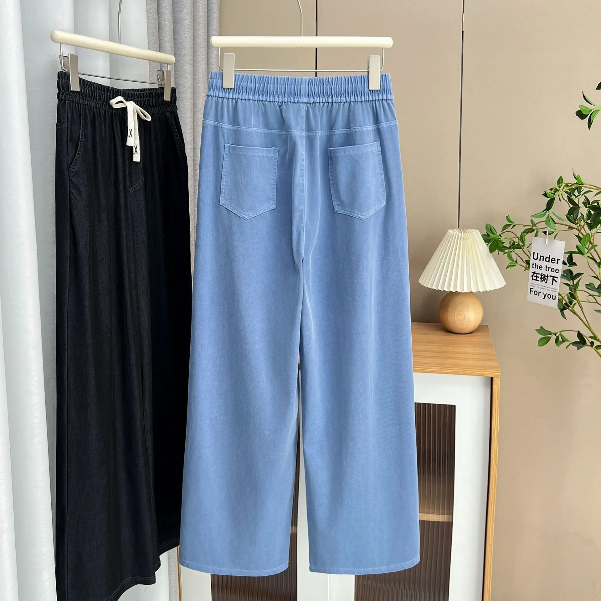 Women's Straight Jeans, Oversized Trousers, Curve Clothes, High Waist, Stretch, Lyocell Denim Pants, Plus Size, Summer