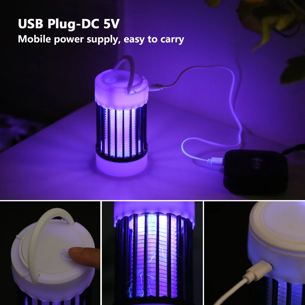 USB Charging Mosquito Lamp Electric Shock Bug Zapper UV Light For Bedroom Outdoor Camping Anti Trap
