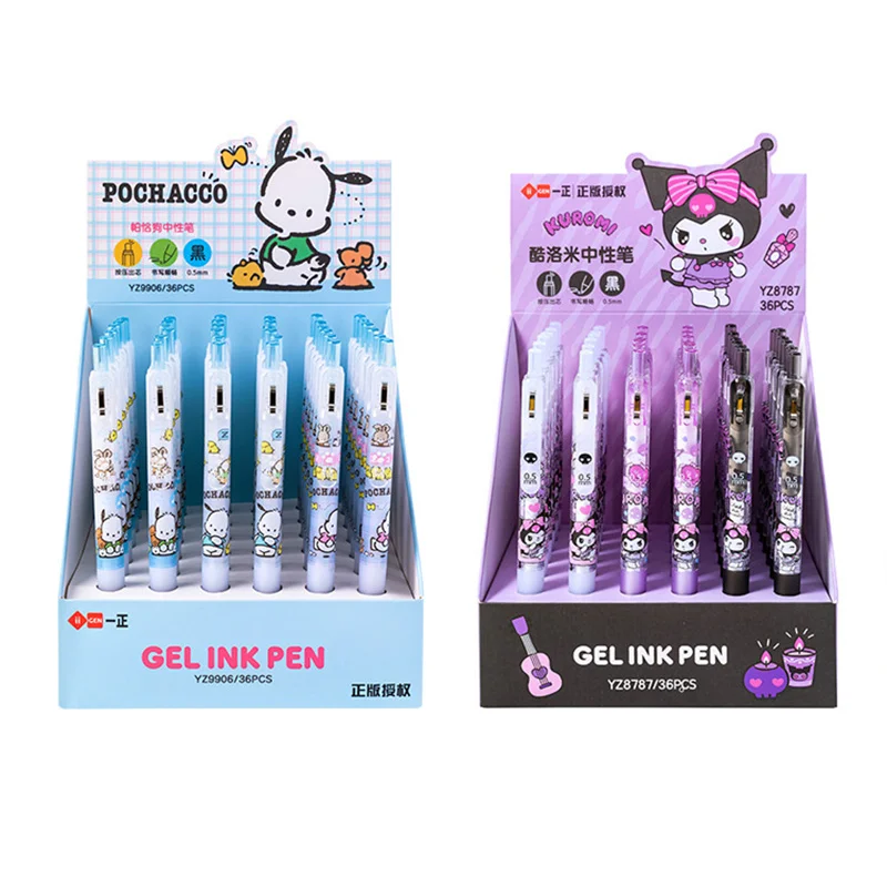 

36 шт/лот Sanrio Kawaii Kuromi Pochacco Press Gel Pen Cute 0.5mm Black Ink нейтральные ручки рекламные школьные принадлежности офиса
