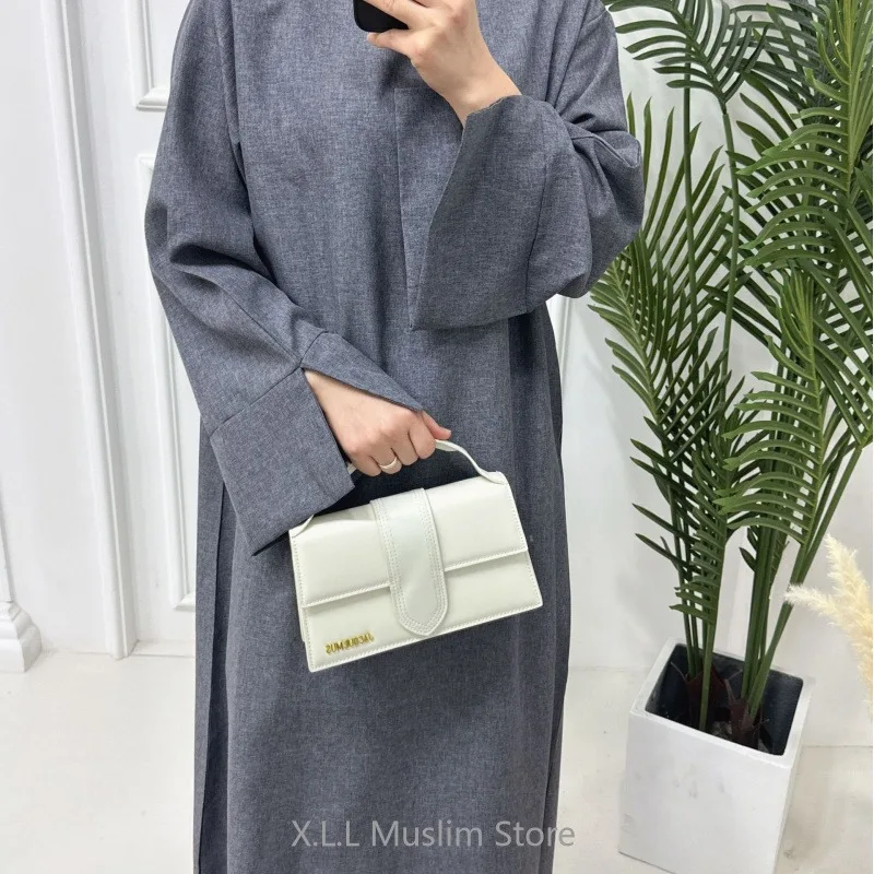Luxury Ramadan Cotton Linen Dubai Abaya Modest Turkey Islam Kaftan Dress For Women Casual Loose Robe Dresses Prayer Clothes