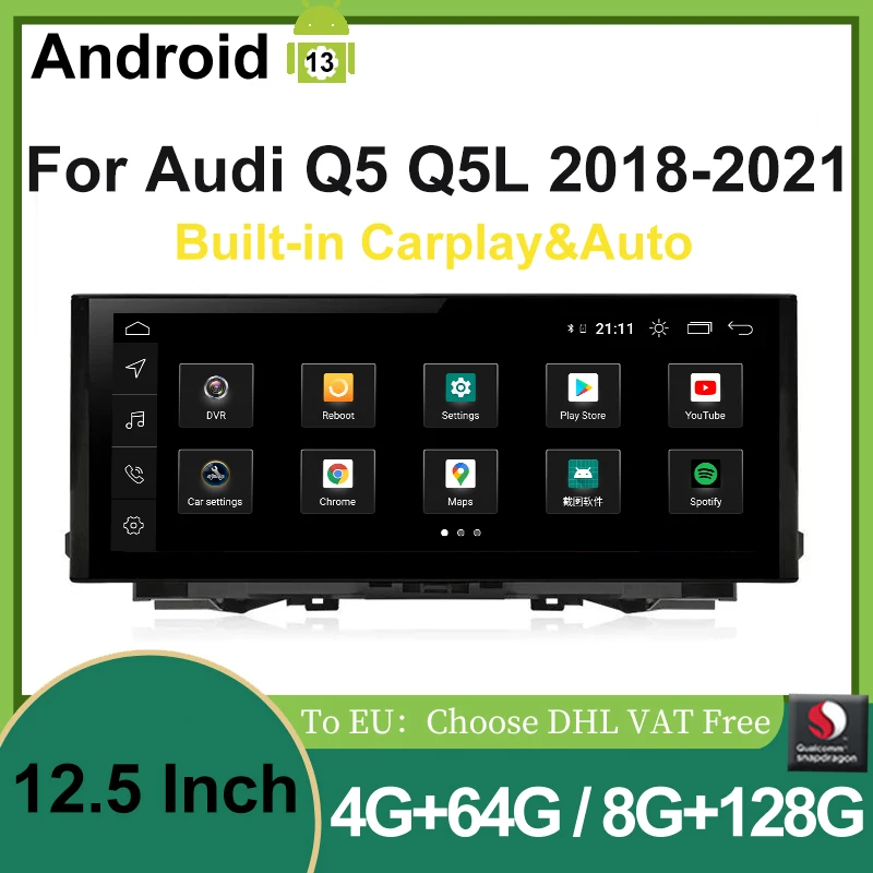 

Android 13 12.3 Snapdragon 665 Wireless Carplay Multimedia Car Video Player GPS Navigation Radio Suitable for Audi Q5L2018-2021