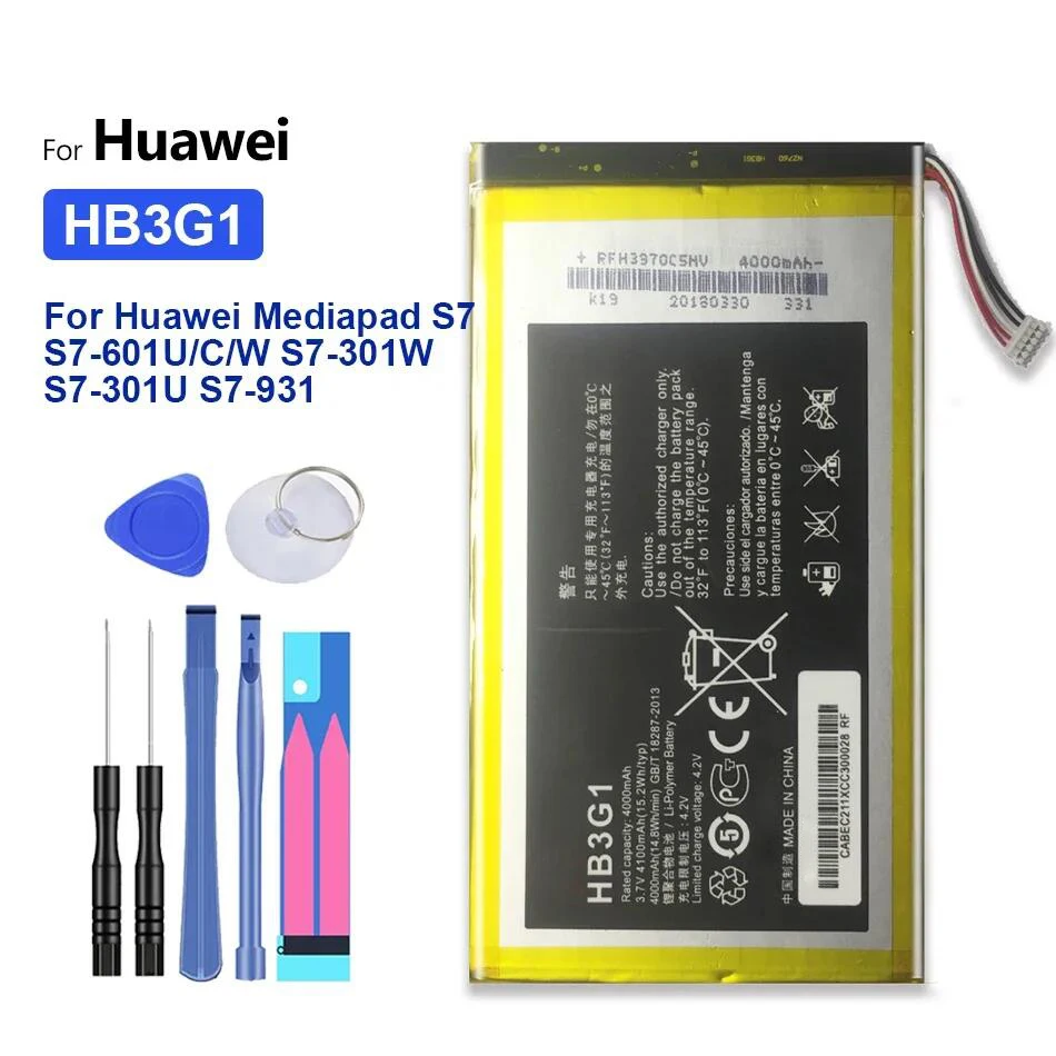 Battery Tools for Huawei, HB3G1, HB3G1H, 4100mAh, S7-303, S7-931, T1-701u, S7-301W, for MediaPad 7 Lite, 7 Lite, S7-301u, S7-302