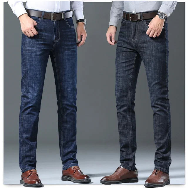 Calça Jeans Masculina Reta Elástica e Justa para Negócios