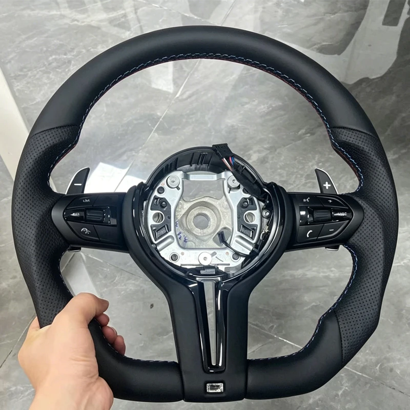 BMW F30 F31 F33 F34 F36 F10 F02 F12 F20 F15 F16 F22 F25 E70 E71 E90 플랫 바텀 가죽 M 스포츠 스티어링 휠 M3 M5 개조