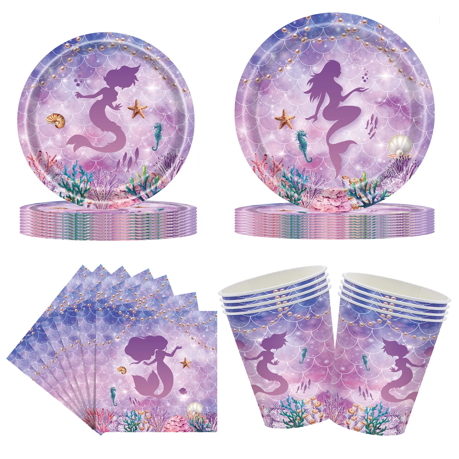 

Little Mermaid Theme Table Decorations Supplies Girl Birthday Tableware Napkin Plate Cup Under The Sea Party Baby Shower Decor