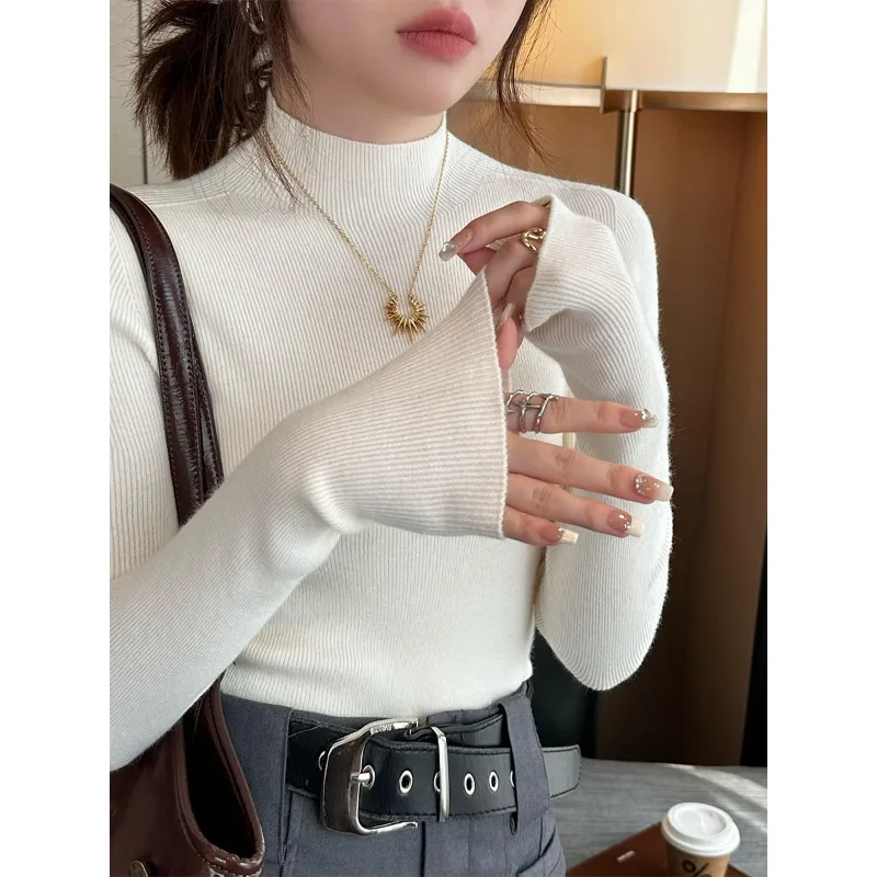 Elegant New Women's Semi-turtleneck Knitwear Long-sleeved Sweater Autumn and Winter Casual Inner Bottoming Shirt