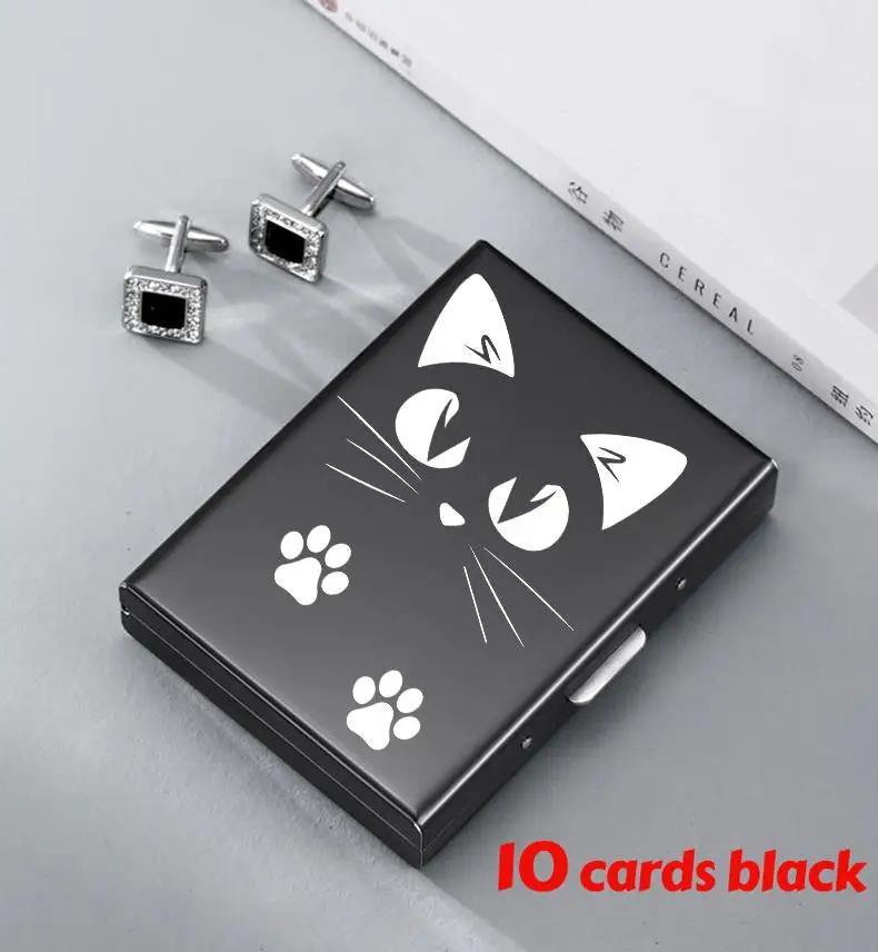 Sleek Cat-Themed Stainless Steel Card Holder Wallet – 10 Slot Multifunctional Design