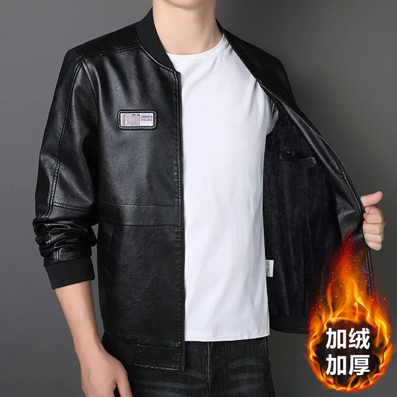 high quality leather jacket for men big size soft embroidery motorcycle jacket new 2023 autumn winter clothing black brown