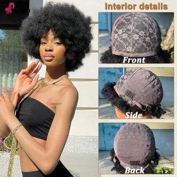 Parrucca di Alta Qualità in Capelli Umani Afro Kinky Curly, Realizzata a Macchina, Capelli Vergini Brasiliani Remy 6-8 Pollici, Adatta per l'Uso Quotidiano Femminile