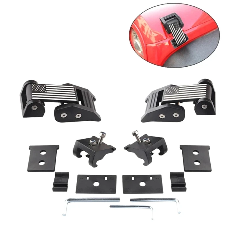 

2pcs Hood Latches Lock Catch Kit Aluminum for Jeep Wrangler JK JKU Rubicon Sahara Sport 2007-2017 Hood Latch Engine Buckle Flag