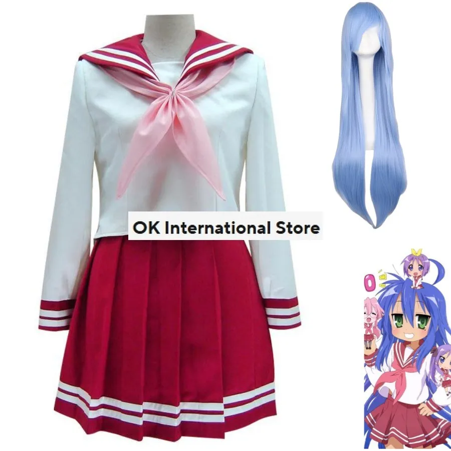 

Костюм для косплея аниме LuckyStar, Izumi, Konata, парик, красная японская школьная форма, юбка, женский сексуальный кавайный костюм на Хэллоуин, матросский костюм