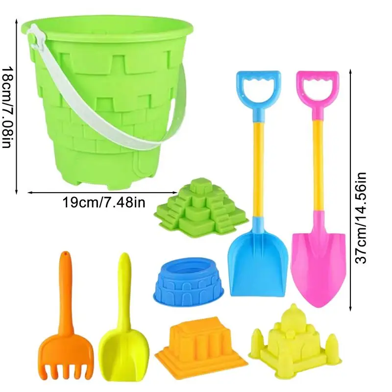 9pcs Children Outdoor Beach Toys Fun Shovel Mold Beach Bucket Set Storage Sand Digging Tool Bucket Children Sandbeach Toys 6
