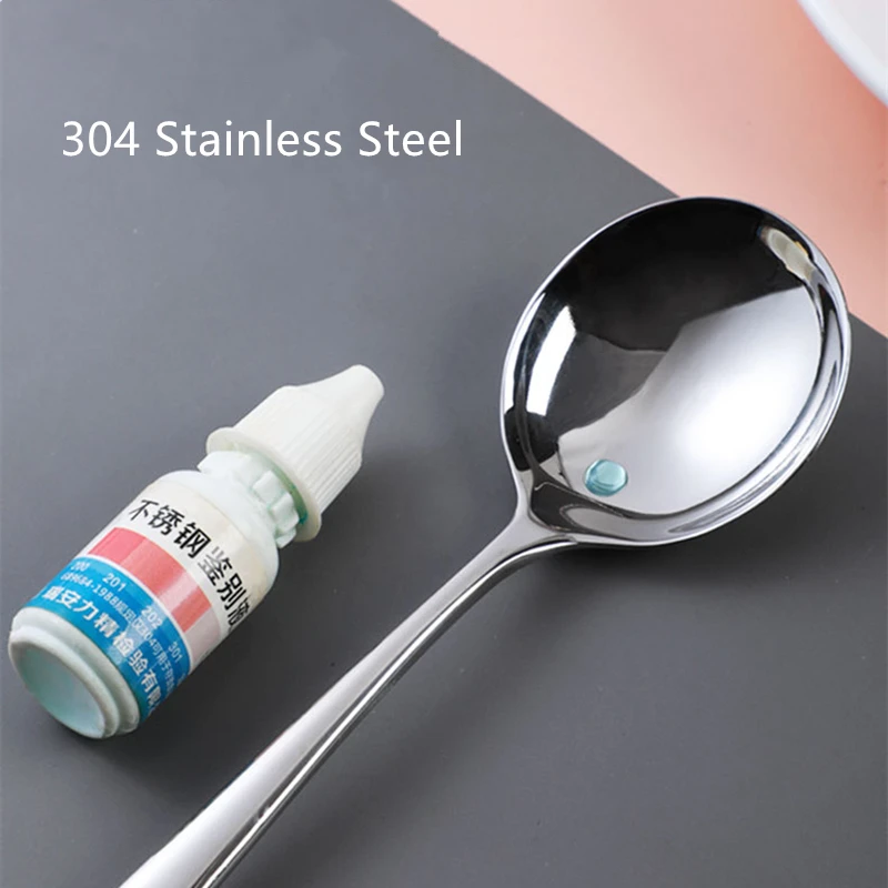 Stainless Steel Spoon 2 Sizes Long Handle Ramen Spoon Soup Ladle Stainless Steel Tableware Children's Ice Cream Teaspoons Korean Cutlery Tablespoon