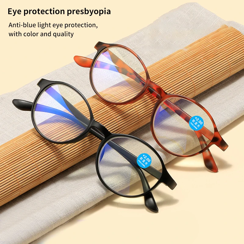 

Fashion Anti Blue Light Reading Glasses Retro TR90 Ellipse Frame Middle-aged Elderly Presbyopia Eyeglasses Diopter 0 +1.0 To 4.0