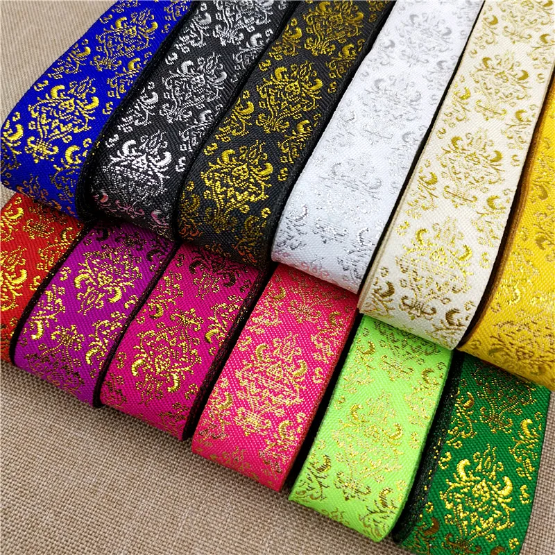 7 Meters 1 Inch 25mm Gold Color Silver Color Vintage Ethnic Embroidery Ribbon Boho Lace Trim DIY Clothes Bag Embroidered Fabric 2